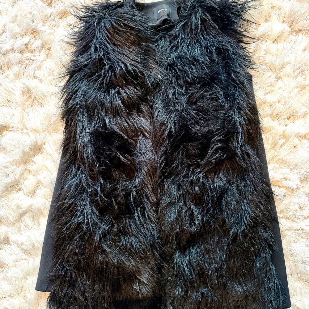 THEORY black faux fur vest